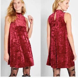Modcloth Pure Luxe Velvet Red Sleeveless Mock Neck Swing Dress L